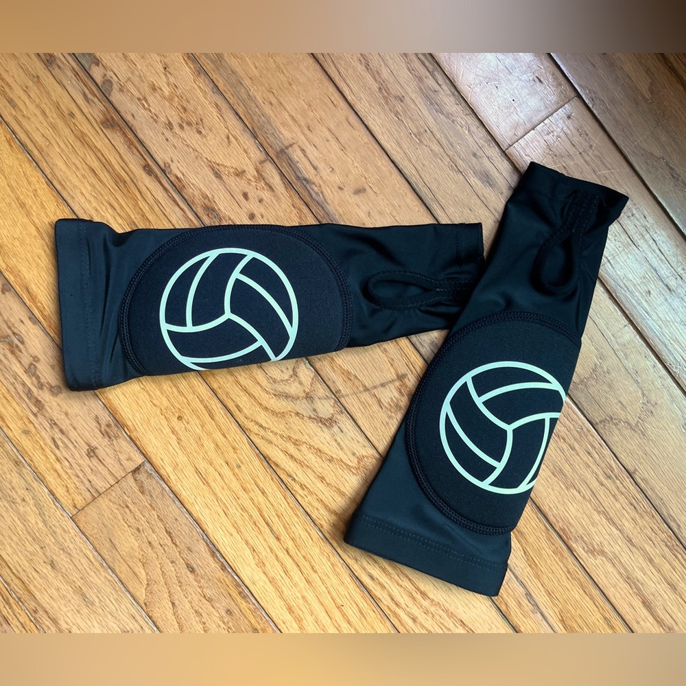 Volleyball Arm Guards Girls Black Arm Sleeves w White Volleyball Graphic Design